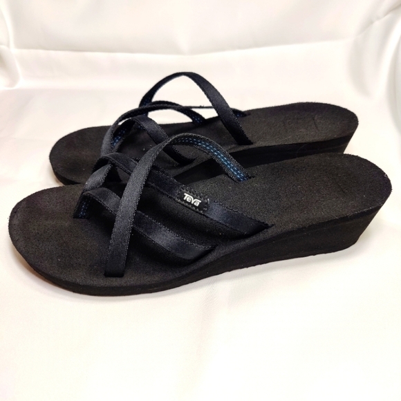 TEVA Mush Mandalyn Wedge Ola 2 Slip On Black Blue Women's Sandals Size 11 - Picture 1 of 10